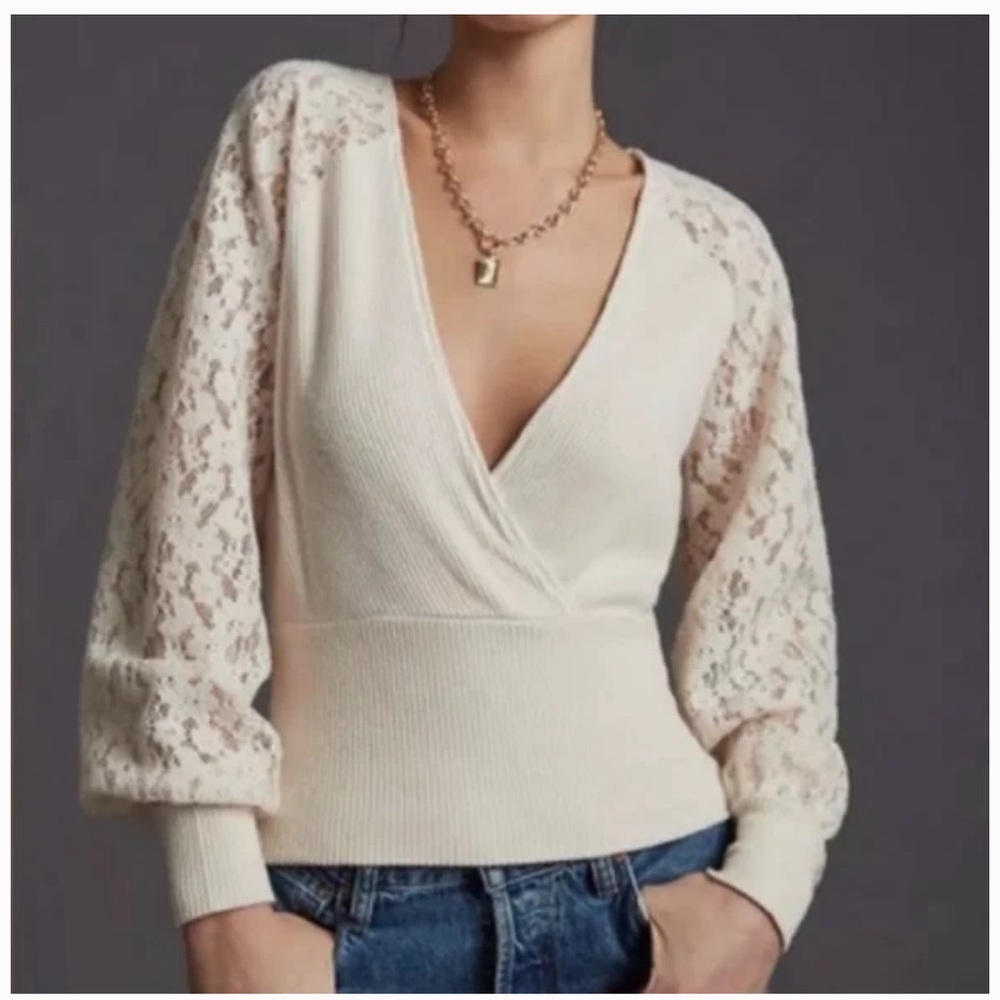 NWT Anthropologie Lace Sleeve Sweater Top